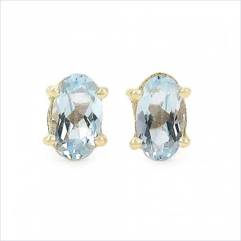 Ohrringe/Ohrstecker echter Blautopas/Ovalschliff -Gelbgold 10 Karat