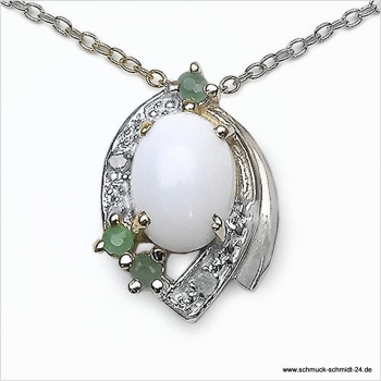 Collier/Kette mit Opal-Smaragd-Anhänger 1,14 Karat-Silber Rhodiniert