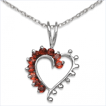 Silber Collier/Kette mit 10 Granaten Herz Anhänger-925 Silber-Rhodiniert 0,50 Karat