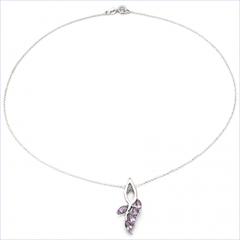 Collier/Kette Anhänger Amethyst-925 Silber Rhodiniert-1,25 Karat