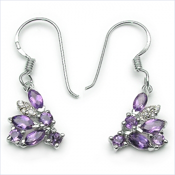 Ohrringe 1,72 Karat Amethyst/WhiteTopas-925 Silber Rhodiniert