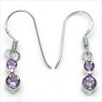 Ohrringe/Ohrhaken 1,20 Karat Amethyst-925 Silber Rhodiniert