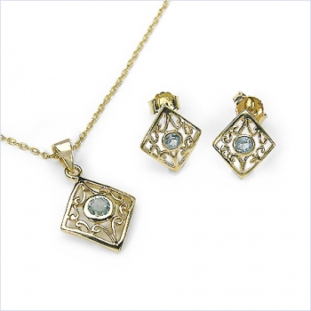Collier/Kette mit Antikem Blautopas-Anhänger-925 Sterling Silber-vergoldet 10 Karat