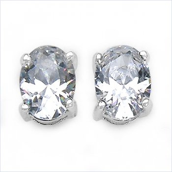 Ohrstecker White Zirkonia-Oval-925 Silber-Rhod.1,84 Karat