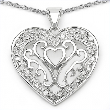 Collier mit Herz-Anhänger 21 Zirkonia-Silber Rhodiniert