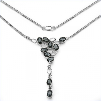 Edles Collier/Kette mit schwarzen Saphiren-925 Silber-Rhodiniert-6,50 Karat