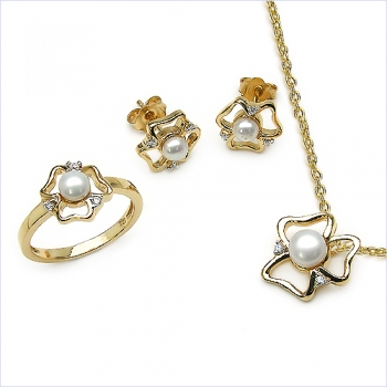 Collier/Kette Anhänger-Perle/Zirkonia-Silber/Vergoldet-1,31 Karat