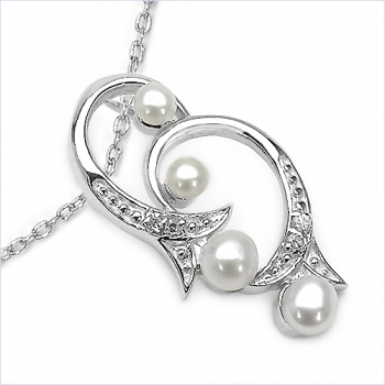 Collier/Kette mit Perlen/Zirkonia-Anhänger 925-Silber-0,96 Karat