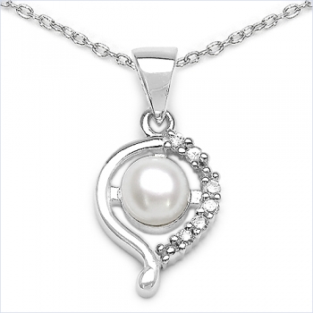 Collier Süßwasser-Perle und Zirkonia 925-Silber Rhodiniert