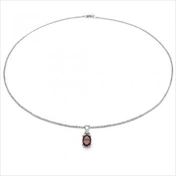 Collier/Kette mit ovalen Granat-Anhänger 925-Silber Rhod.-1,00 Karat