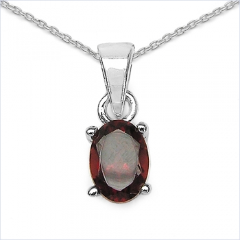 Collier/Kette mit ovalen Granat-Anhänger 925-Silber Rhod.-1,00 Karat