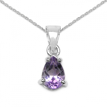 Collier/Kette mit Tropfen-Anhänger Amethyst 925 Silber-0,75 Karat