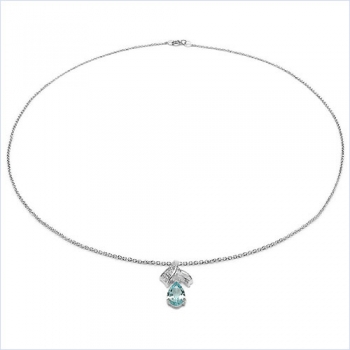 Collier/Kette Tropfen Anhänger Aquamarin-Silber-Rhodiniert 1,10 Karat