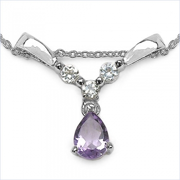 Collier/Kette mit Amethyst u.Weißtopas 925 Sterl.Silber-0,99 Karat