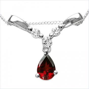 Silber Collier/Kette mit Granat u.Weißem-Topas Anhänger 1,09 Karat