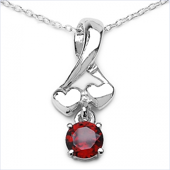 Collier/Halskette mit Granat-Anhänger-2 Herzen-1,10 Karat-Silber Rhodiniert