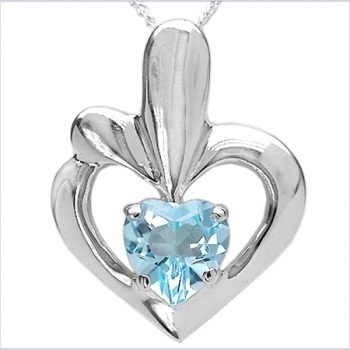 Collier/Kette m.Blautopas-Herz Anhänger 925-Silber Rhod.1,25 Karat