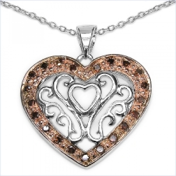 Collier/Herz-Anhänger 21 seltene rote Diamanten-Silber