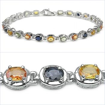 Bezauberndes Multi Saphir Armband 6,0 Karat in 925 St.Silber