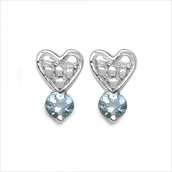 Ohrstecker Herz mit Aquamarin-925 St.Silber-Rhodiniert-0,50 Karat
