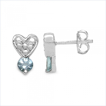 Ohrstecker Herz mit Aquamarin-925 St.Silber-Rhodiniert-0,50 Karat