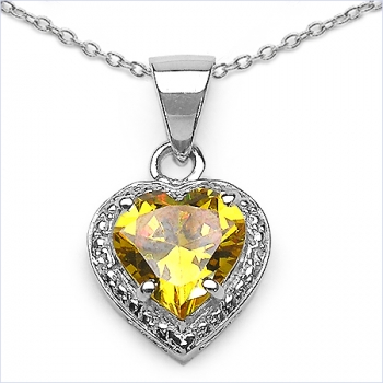 Collier/Kette Sonnengelben-Zirkonia-Herz-Anhänger-925 Silber-4,90 Karat
