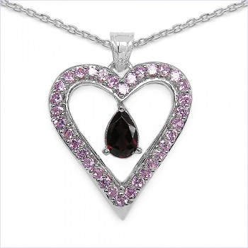 Collier/Kette mit großem Granat/Pink Zirkonia-Herz-Anhänger 2,02 Karat