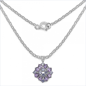 Collier/Kette-Anhänger Tansanit/Amethyst-925 Silber-Rh.-2,16 Karat