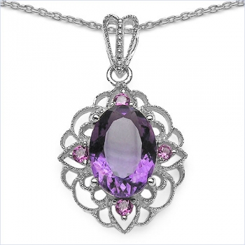 Collier/Kette mit Amethyst/Rhodolith-Anhänger-6,28 Karat