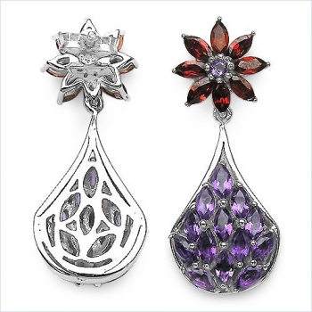 Ohrringe/Ohrstecker Afrikanischer Amethyst/Granat 4,60 Karat-925 Silber Rhodin.