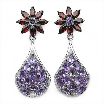 Ohrringe/Ohrstecker Afrikanischer Amethyst/Granat 4,60 Karat-925 Silber Rhodin.