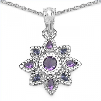 Collier/Halskette Amethyst/Tansanit-Stern-Anhänger-2,34 Karat
