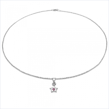 Collier/Kette m.Granat-Anhänger-Stern 925 Silber-Rhodiniert