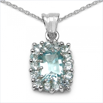 Collier/Kette mit Anhänger-Blautopas 925 Silber/Rhodin.-3,72 Karat