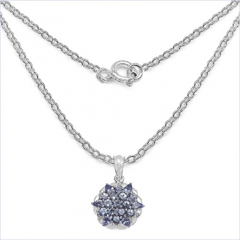 Collier/Kette mit Tansanit Anhänger-925 Silber-Rhodin.-2,14 Karat