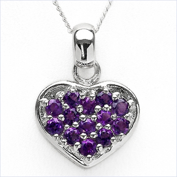 Collier/Kette Anhänger Herz m.13 Amethysten-925 Silber