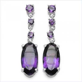Große Ohrringe/Stecker mit ovalen und runden Amethysten-10,00 Karat