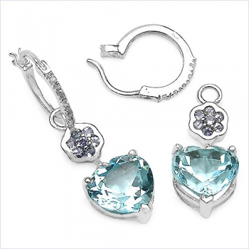 Collier/Kette mit Tansanit/Blautopas/Weißtopas-Herz-Anhänger 3,68 Karat