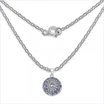 Collier/Kette mit Tansanit Anhänger-925 Silber-Rhodiniert
