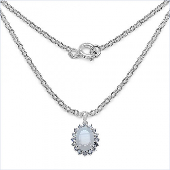 Collier/Kette mit Chalcedon-Tansanit-Anhänger-10 Karat