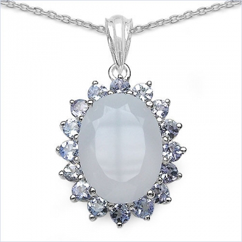 Collier/Kette mit Chalcedon-Tansanit-Anhänger-10 Karat