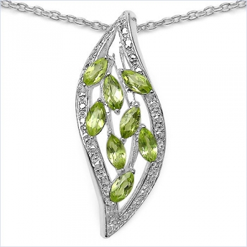 Collier/Kette Peridot-Blatt-Anhänger Silber-1,20 Karat