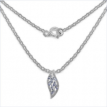 Collier/Kette echte Edelsteine-Tansanit-Blatt-Anhänger Silber-1,20 Karat