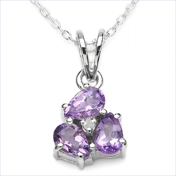 Collier/Kette mit Diamant/Amethyst-Anhänger 925 Silber-1,35 Karat