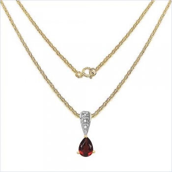 Collier/Kette mit Diamant/Granat-Anhänger 0,87 Karat Silber-vergoldet 10 Karat