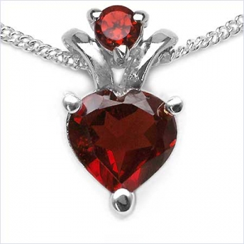 Collier/Kette mit Herz-Anhänger Granat-Silber-Rhodiniert,1,37 Karat