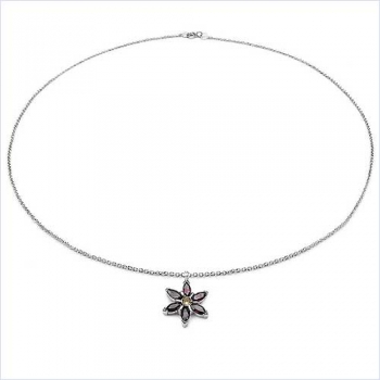 Collier/Kette mit Anhänger Stern-Granat/Citrin 4,75 Karat-Sterling-Silber Rhod.
