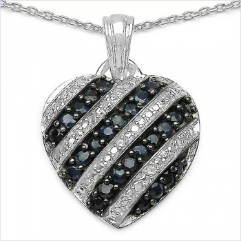 Collier/Kette mit Saphir/Weißtopas-Herz Anhänger 925-Silber Rhodiniert-1,67Karat