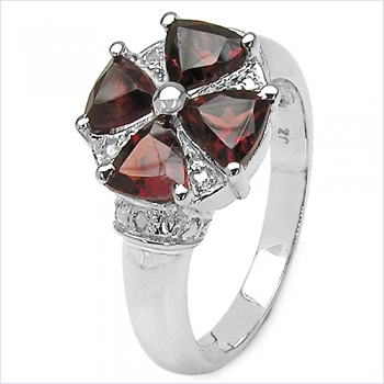 Edler Ring-925 Sterling Silber-Rhodiniert 4 Granate 2,00Karat