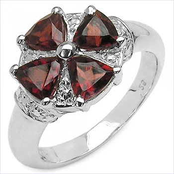 Edler Ring-925 Sterling Silber-Rhodiniert 4 Granate 2,00Karat
